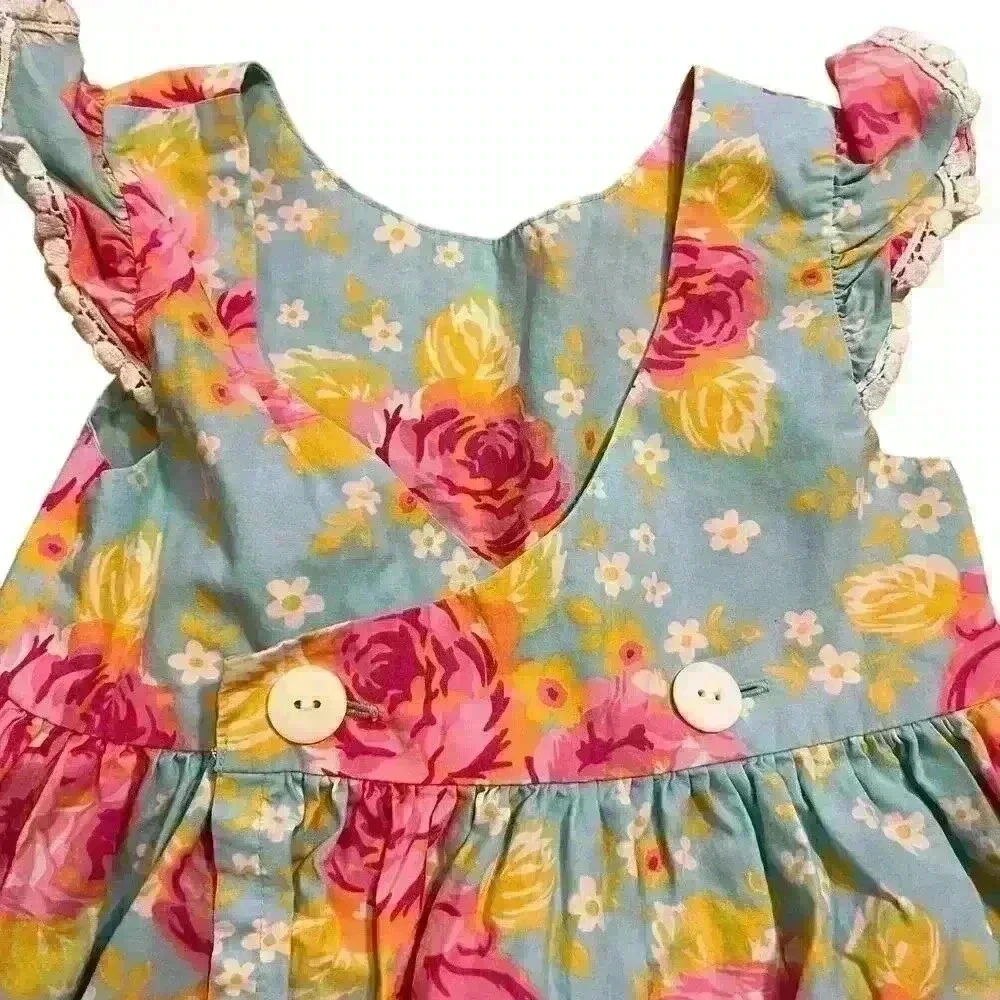 Kelly’s Kids Floral Dress Size 3 - 4 Aqua Pink Lace Boutique Summer Spring NWOT
